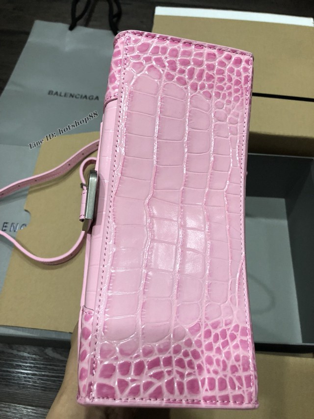 Balenciaga專櫃爆款小號手提女包 巴黎世家鱷魚櫻花粉Hourglass沙漏包 fyj1669